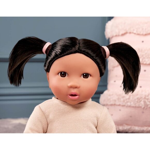 14 Inch Realistic Baby Doll with Dark Brown Hair Brown Eye Soft Body Pink Outfit - Picture 5 of 9